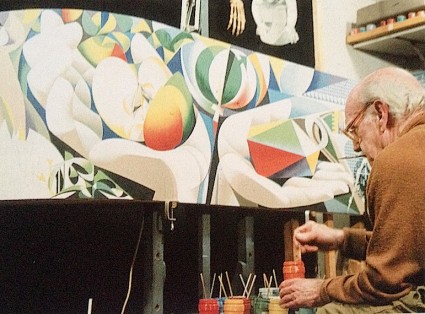 Josep Renau en su taller, trabajando en el mural de Erfurt